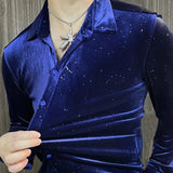 WIAOFELLAS Full Sky Star Sequin Men Shirt Spring Streetwear Men's Long Sleeve Slim Dress Shirt Men Social Clothes Camiseta Masculina