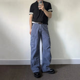 WIAOFELLAS  -  Mens Trousers Cargo Pocket Casual Pants Autumn Streetwear Fashion Retro Blue All-Match Straight Pants Men'S Clothing 2025 New