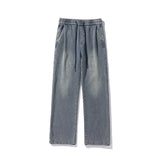 WIAOFELLAS -  Korean Street Men's Classic Baggy Jeans New All-match Straight-leg Denim Leisure Simple Pants Large Size Trousers Blue