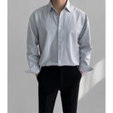 WIAOFELLAS  -  Oversized Men's Autumn Long-Sleeved Striped Shirt, High-End Korean Style Trendy Casual Overshirt, Sky Blue Striped Shirt, Unisex