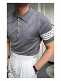 WIAOFELLAS  -  Fashionable temperament lapel polo shirt casual slim fit white short-sleeved knitted sweater high elasticity and comfort