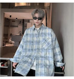 Wiaofellas  -  Tie-dye Plaid Long-sleeved Shirt New Loose Large Size Youth Casual Shirt Jacket