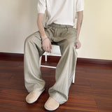 WIAOFELLAS  -  Vintage Striped Textured Lace-up Trousers Men Streetwear Fashion Loose Straight Pants Mens Spring Trendy Pleated Draped Bottoms