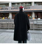 WIAOFELLAS  -  Korean Trend Men's Loose Casual Double-breasted Overcoat Autumn Winter Fashion New Long Sleeve Woolen Long Coat Cardigans Jacket