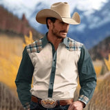 Wiaofellas  -  Men's Retro Western Striped Shirt Casual Short Sleeve Button-Up Cowboy Style Shirt