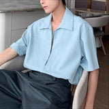 WIAOFELLAS  -  Men's Shirt Lapel Short Sleeve Solid Casual Men Clothing Loose Korean Style Streetwear Shirts Fashion Male Tops S-5XL