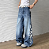 WIAOFELLAS  -  American Style Men's Jeans Printing Contrast Color Casual Wide Leg Bottom Straight Baggy Male Denim Pants Niche