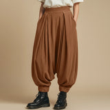 Wiaofellas  -  Men Harem Pants Solid Color Elastic Waist Joggers Casual Drop-crotch Pants Men Streetwear Fashion Loose Trousers