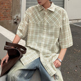 WIAOFELLAS  -  New Korean Style Men's Shirts Short Sleeve Plaid Design Lapel Summer Menswear Loose Single Breasted Male Tops 2025