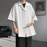 WIAOFELLAS  -  Summer Blue Short Sleeved Shirt Men Fashion Society Mens Dress Shirt Korean Loose Casual White Shirt Mens Office Formal Shirts