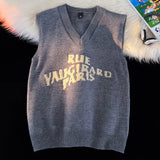 WIAOFELLAS  -  Alphabet Solid Pattern Men's V-Neck Sweater Daily Versatile Sleeveless Knit Sweater Fashion Simple Jacquard Design Sweater Vest