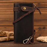 WIAOFELLAS  -  Vintage Hasp Open Genuine Cow Leather Men Wallet Large Capacity Crazy Horse Real Leather Man Bifold Purse Clutch Wallet chain