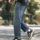 WIAOFELLAS  -  Spring Autumn Vintage Washed Jeans Men's All-match Denim Pants Trend Oversize Straight Casual Cropped Pants Men Jeans