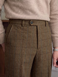 Wiaofellas  -  Autumn Winter Men Houndstooth Check Suit Trousers, Neapolitan Button Tab Straight‑Leg Business Office Pants