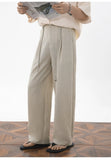 Wiaofellas  -  Mens Cropped Linen Blend Dress Pants Casual Drawstring High Waist Breathable Suit Trousers Japanese Clean Fit Straight Trousers