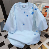 WIAOFELLAS  -  Sense of Design Blue Butterfly Printed T-shirt for Men and Women Pure Cotton Summer Fashion Trend Casual Comfy Short Sleeve Top