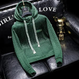 Wiaofellas  -  Male Clothes Aesthetic Hooded Sweatshirt for Men Green Solid New Rock Luxury Hoodies Loose Korean Style No Brand Cheap Autumn In