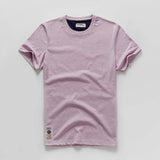 Wiaofellas  -  Retro Distressed Cotton round Neck Short Sleeve T-Shirt Loose Fit Basic Color Summer Youth Fashion Standard Tailoring Male Top