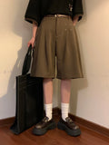 WIAOFELLAS  -  Summer Japanese Retro Simple Solid Color Casual Trousers Men Women Loose Wide-leg Shorts Fashionable and Trendy Five-point Pants