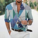 Wiaofellas  -  Geometric Three-dimensional 3D Printed Casual Lapel Long-sleeved Shirt Spring and Autumn Men's Trendy Versatile Shirt