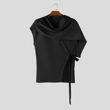 Wiaofellas  -  Men's Shirt Solid Color Pleated Sleeveless Shawl Tops Streetwear Summer Loose Camisas Masculina Fashion Men Clothes
