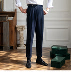 WIAOFELLAS  -  Neapolitan Men's Casual Busin Pants Autumn Season Slim Fit Briti Sle Nine Point Straight Leg Trousers for Young Men