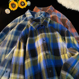 WIAOFELLAS  -  Leisure Plaid Shirt Autumn New Men's Long Sleeve Shirt Tide Street Color Collision Cardigan Jacket Loose Fit Unisex Shirts