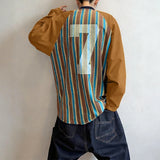 WIAOFELLAS  -  Men T Shirt Striped Patchwork V Neck Long Sleeve Male Tee Tops Korean Style Streetwear Loose Fashion Casual Men Clothing
