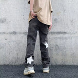 WIAOFELLAS  -  Geometric Spliced Jeans Men Wide Leg Baggy Ankle Length Denim Japanese Style Youthful Vitality High Waist Stylish All-match