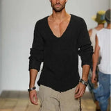 Wiaofellas  -  European and American Men's Long Sleeved V-neck Loose Oversized Men's Fashion Casual Solid Color Sweater