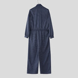 WIAOFELLAS  -  Men Jumpsuits Striped Lapel Long Sleeve Drawstring Joggers Rompers Streetwear Loose Fashion Casual Male Overalls Pants