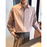 WIAOFELLAS  -  Korean Style Minimalist Shirt | Men's Solid Color Long Sleeve Basic Top for Layering Spring and Autumn Shirt
