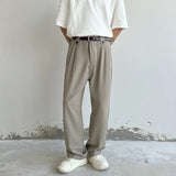 Wiaofellas  -  Khaki Black Suit Pants Men Fashion Social Mens Dress Pants Korean Loose Straight Wide Leg Pants Mens Office Formal Trousers