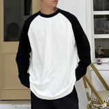 WIAOFELLAS  -  Men's Long-Sleeved Tops Cotton Fleece Fashion Comfortable Versatile Hip-Hop Street American Style Contrasting Color Pullovers