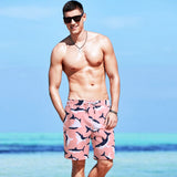 Wiaofellas  -  Summer Men's Beach Pants Quick Dry Loose Beach Vacation Five Quarter Pants Pink Shorts Flat Angle Swimming Trunks