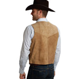 Wiaofellas  -  Men Vest Gold Suede Leather Gentleman Business Waistcoat Vintage Western Cowboy Regular Slim Business Banquet Men Suit Vest