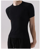 Wiaofellas  -  Men's Fitness Short Sleeve T-Shirt Summer Running Quick Dry Breathable Knit Tee Men Sports Skinny T-shirt Outdoor