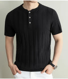 Wiaofellas  -  Brand Laisel Linen Knitted T-shirt Men's Short Sleeved Slim Casual Business Polo Shirts Round Neck Social Versatile Base T-shirt