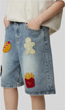 WIAOFELLAS  -  Denim Short Men Hip Hop Baggy Jeans Men Streetwear Vintage Y2K Harajuku Straight Gingerbread Man Appliques Washed Mens Shorts