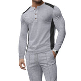 WIAOFELLAS  -  Men s Casual  Fit Long Sleeve Henley T-Shirt Button Up Contrast Color Tops Spring Autumn Fashion Pullover Shirt