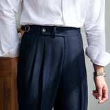 WIAOFELLAS  -  Neapolitan Men's Casual Busin Pants Autumn Season Slim Fit Briti Sle Nine Point Straight Leg Trousers for Young Men