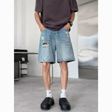WIAOFELLAS  -  Fashion Men's Gradient Hole Wash Denim Straight Shorts New Vintage Casual Loose Wide Leg Short Pants Male Summer