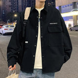 WIAOFELLAS  -  Jacket Men's Trendy Japanese Loose Shirt Collar Workwear Men's Trendy Casual Jacket