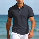 Wiaofellas  -  Men's Textured Knit Polo Shirt Contrast Trim Short Sleeve Turn Down Collar Casual Fashion Tops For Men