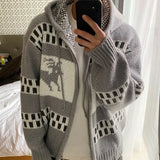 WIAOFELLAS  -  American Retro Christmas Sweater Men Hooded Patchwork Jacquard Elk Christmas Zipper Knitted Sweater Men Cardigan Coats