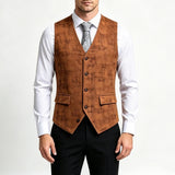 Wiaofellas  -  Autumn Warm Plaid Print Suede Waistcoat Mens Daily Outdoor Slim Fit Single Breasted Tank Tops Male Streetwear Vintage Vests