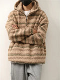 WIAOFELLAS  -  Autumn Winter Hooded Sweaters for Men Japanese Trendy Loose Casual Thickened Striped Pullover Harajukuhigh Street Long Sleeved