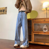WIAOFELLAS  -  High Street Original American Trendy Wide Leg Jeans Men Autumn Winter New Korean Button Pocket Zipper Loose Straight Pants