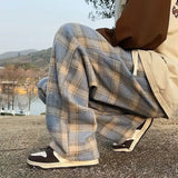 Wiaofellas  -  Vintage American Style Tweed Plaid Men's Pants Loose Straight Wide Leg Casual Trousers Trendy Brand Punk Rock Streetwear