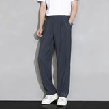 Wiaofellas  -  Men's Beige Suit Straight Leg Trousers Summer Lightweight Drapey Fabric Business Formal Breathe Casual Loose Trousers